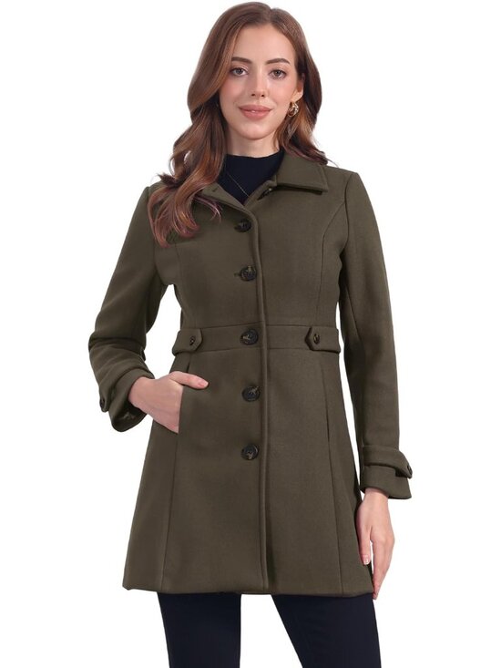 Jackets & Blazers - Women's Coffee 100% Polyester Single Breasted Fully Lined Mid-Length Pea Coat